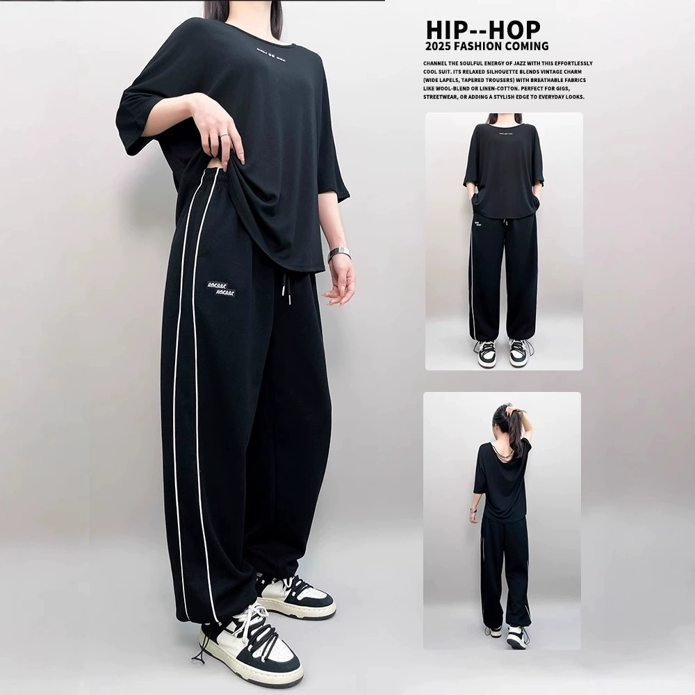 Уличные танцы, модный бренд, свободные вышитые линии, джазовые танцы, хип-хоп, женские спортивные джазовые брюки, модный комплект