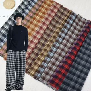 新秋冬磨毛格纹面料 tr弹力斜纹衬衫格子布 男女服装裤装布料批发
