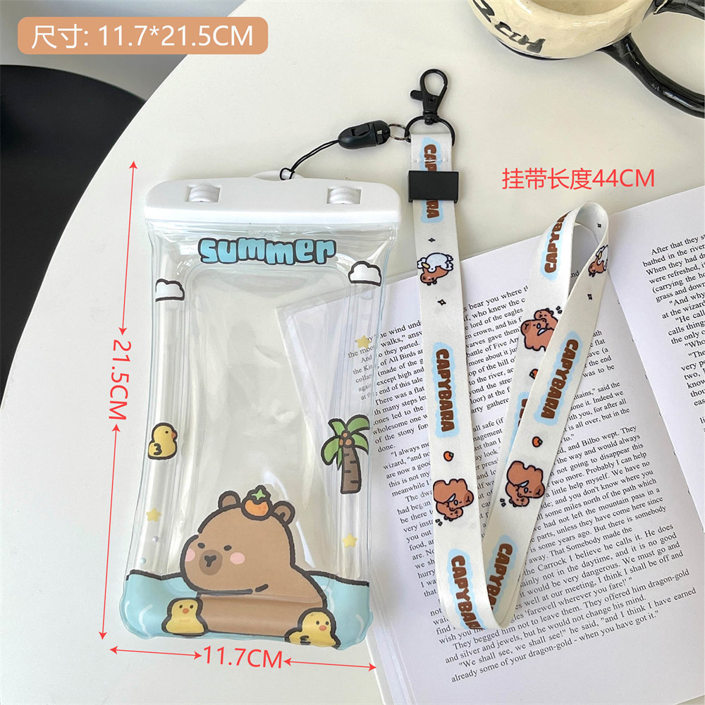 Teléfono móvil de plástico de verano lindo de dibujos animados bolsa impermeable bolsa de arena movediza bolsa a prueba de golpes bolsa colgante de teléfono móvil de natación