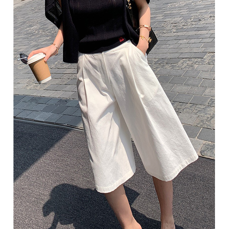 2026 Summer Outfit Korean Style Solid Color Cropped Pants for Women, High-End Drapey Wide-Leg Pants, Casual Pants, Fashionable Straight-Leg Pants
