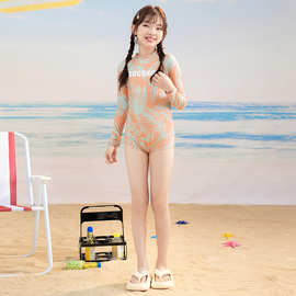 女童连体泳衣夏季2025新款初中生女孩高颜值游泳衣女大童海边泳装