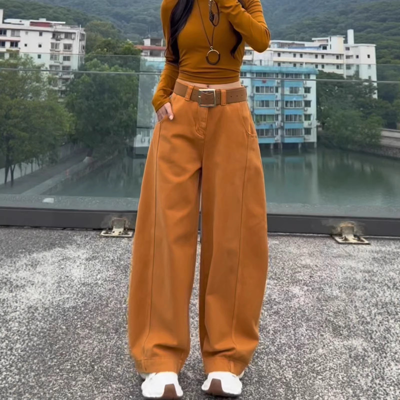 Autumn and Winter New Style Orange Wide-Leg Jeans for Women, Fashionable Loose-Fitting Slimming Straight-Leg Floor-Length Casual Jeans Autumn and Winter New Style Orange Wide-Leg Jeans for Women, Fashionable Loose-Fitting Slimming Straight-Leg Floor-Length Casual Jeans