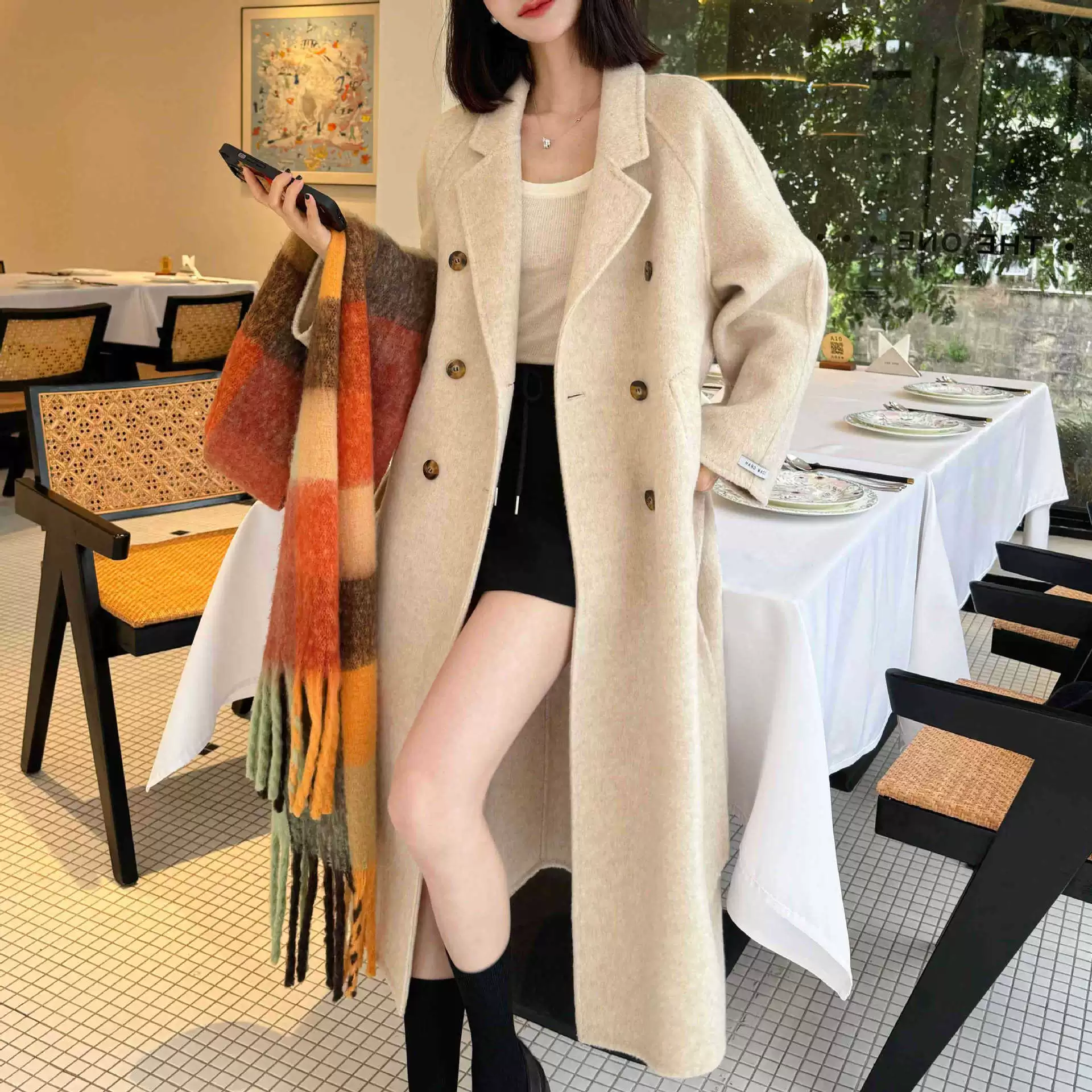 Высококачественное двухстороннее шерстяное шерстяное пальто ручной работы 2024 осень-зима новая корейская ленивая свободная шерстяная куртка