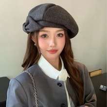 韩版蝴蝶结贝雷帽子女秋冬日系画家帽报童帽大头围云朵蓓蕾帽