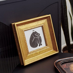 Small Vintage Gold Leaf Wooden Frame Decorative Painting, Coffee Shop Study Bedroom Accent Small Framed Art