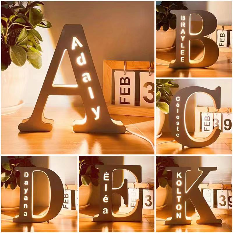 LED creative lights with letters, wooden accessory for living room, factory direct supply