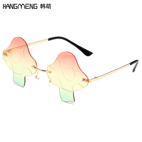 新款蘑菇太阳镜无框墨镜个性时尚舞会眼镜凹造型跨境太阳眼镜