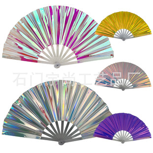 Plastic silver onion powder 33cm kung fu fan 10 inch pvc laser fan pin fan in stock straight hair