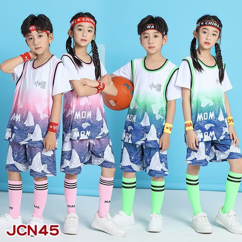 Children's Basketball Suit Boys' Short-sleeved Fake Two-piece Kindergarten Performance Suit Primary School Students' Training Suit Girls' Jersey