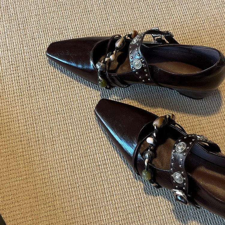 In-Stock Sheepskin Version~ Fashionable Niche Mia-Style Height-Increasing Mary Jane Shoes for Women with Square Toe and Single Strap