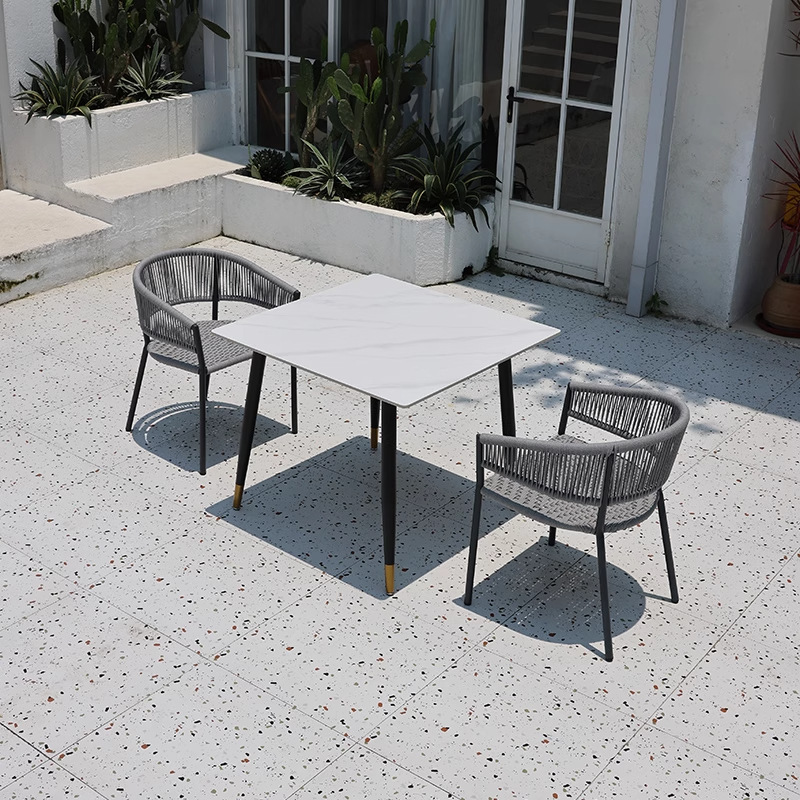 Mesas y sillas al aire libre, tienda de té con leche al aire libre, salón de café, ocio, impermeable, protector solar, jardín, balcón, combinación de ratán