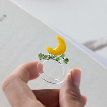 淄博琉璃月亮戒指博山玻璃饰品工艺品礼物原创小众蝴蝶礼品批发