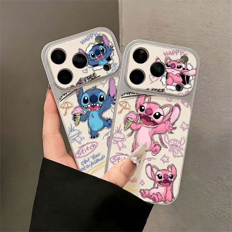 Couple Stitch case suitable for Apple 17 Pro Max, iPhone 16, large window, lychee leather pattern, 15 cross-border