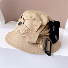 日本ca4同款工装渔夫帽子女秋季新款布帽拼色风衣扣盆帽潮时装帽