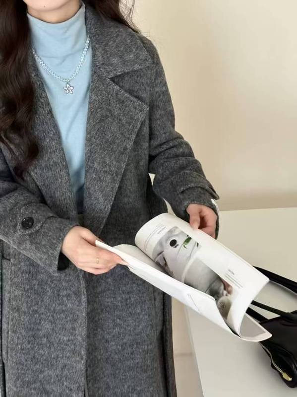 2025双面羊毛大衣 长款浴袍款式宽松细带保暖加厚羊毛呢外套女|undefined