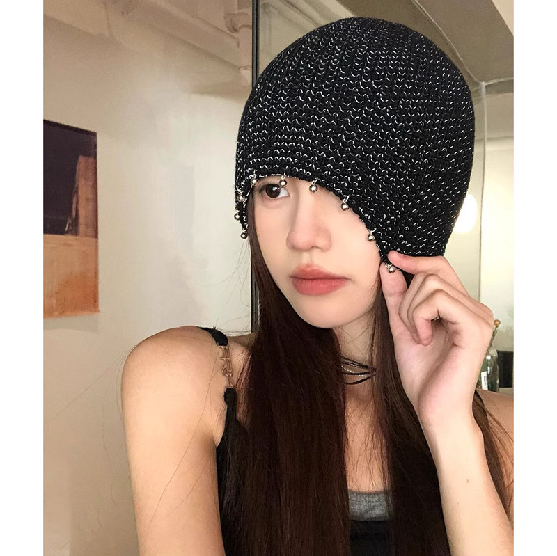 韩国ins辣妹堆堆帽女百搭时尚手工针织镂空显脸小亮丝酷包头冷帽|undefined