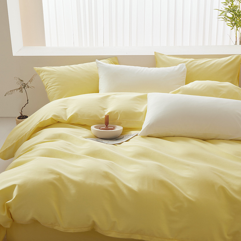 Cama de algodón estilo Maillard Juego de cuatro piezas de sábanas de algodón, funda de edredón, dormitorio de estudiantes, ropa de cama de color sólido individual