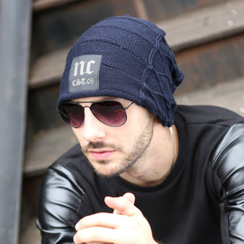 Men's winter and autumn thermal lined thick knitting hat, outdoor sports warm beanie, Korean style letter beanie