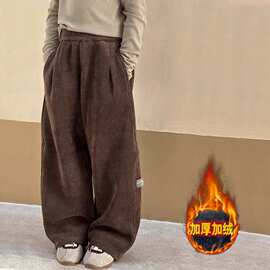 女童灯芯绒休闲裤2025春秋季新款中大儿童直筒运动卫裤阔腿长裤子