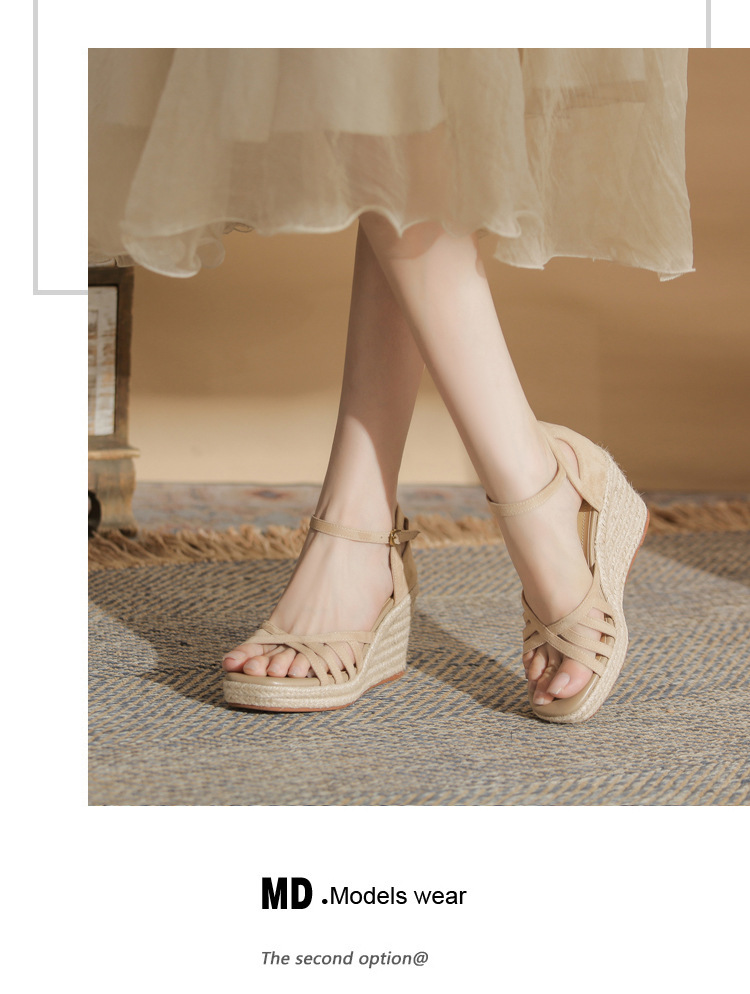 Sandal cao gót nữ hở mũi đế xuồng bọc dây thừng gót 9 cm — màu đen chi tiết 12
