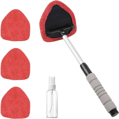 Car cleaning tools – Aluminum Rod Car Window Brush - type-b-sponge-handle-4-red-cloth-covers-1-50ml-spray-bottlepe