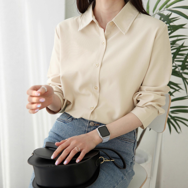 Long-Sleeved Shirt for Women, Simple and Casual, Versatile Long-Sleeved Shirt, Korean Style Loose and Fashionable Inner Wear Long-Sleeved Top