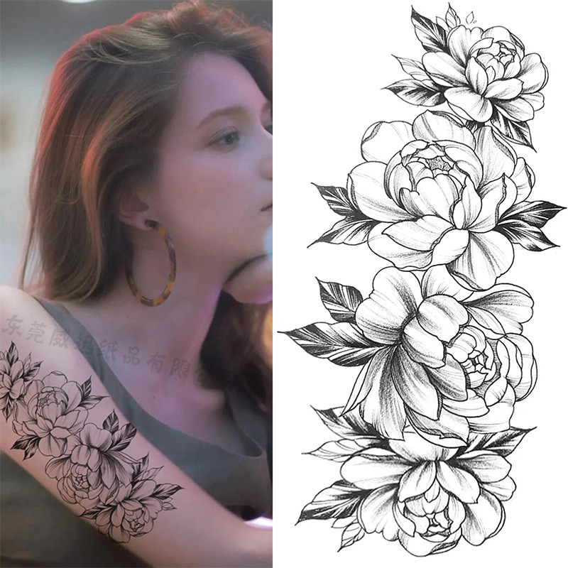 Cross-border dedicado Sketch flor tatuaje pegatinas boceto tatuaje pegatinas Rosa flor blanco y negro tatuaje de la flor