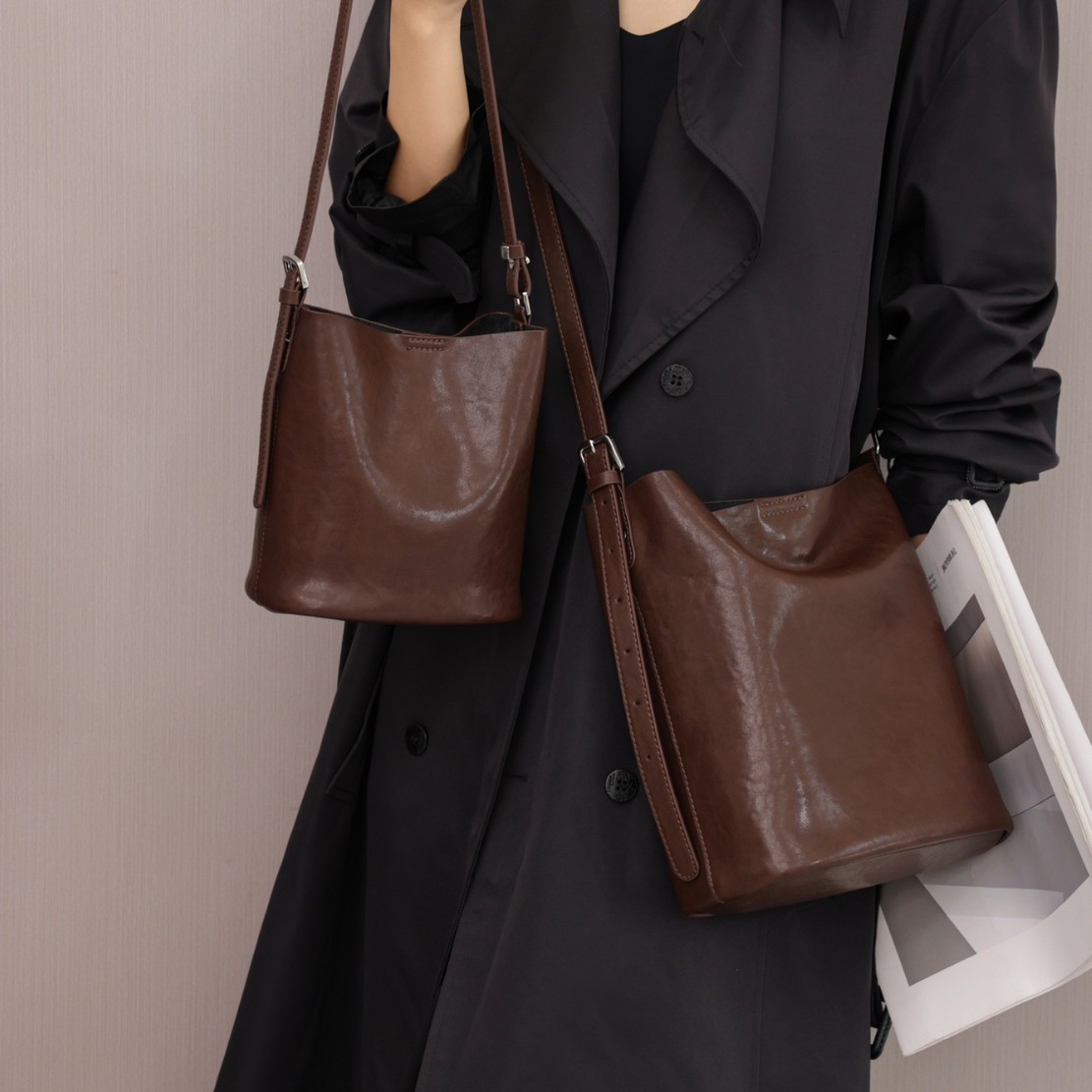 Bolsos de cubo de cuero de vaca vegetal 2024 nuevas tendencias retro bolsos de hombro único de moda bolso de mujer casual