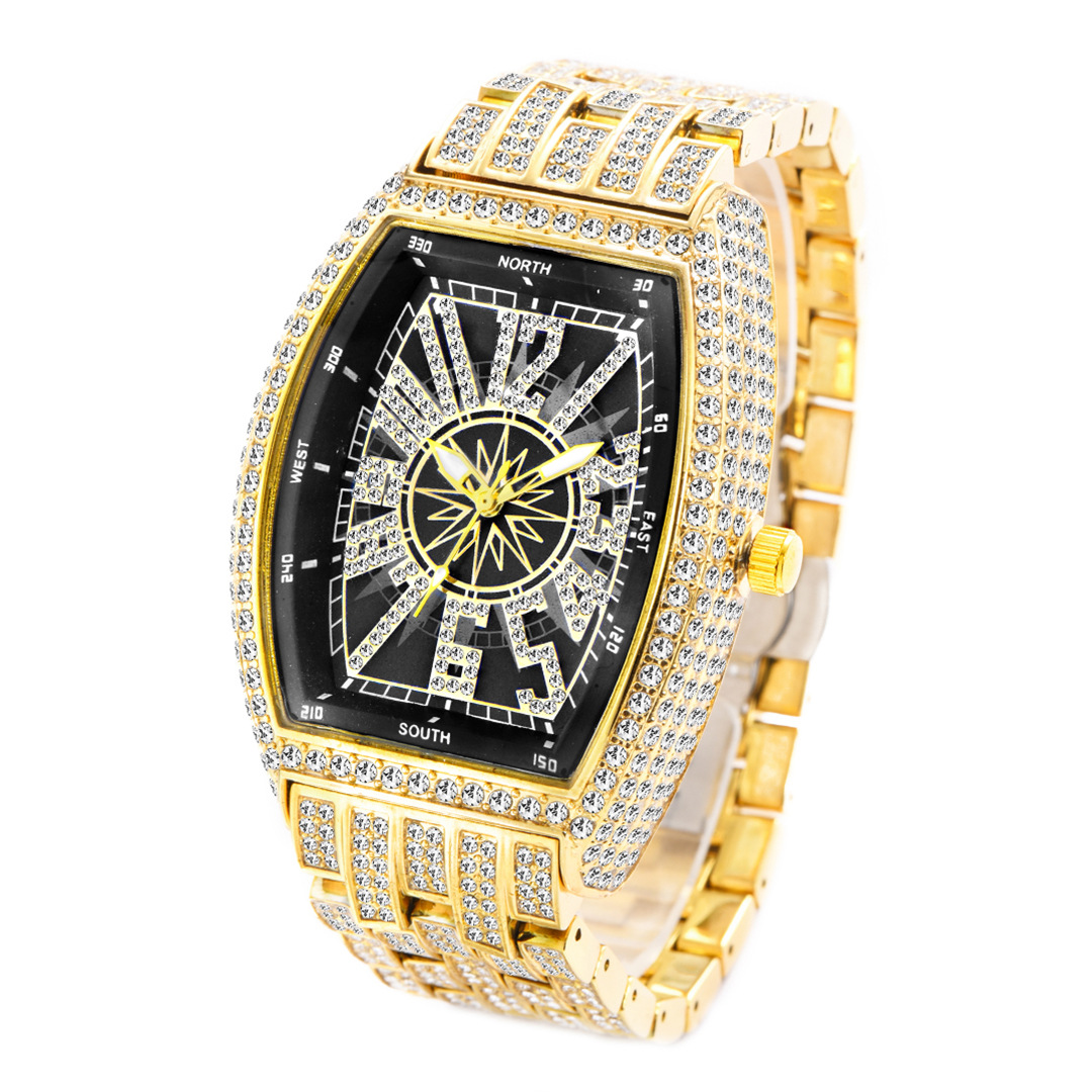 MISSFOX reloj de comercio exterior FM cielo estrellado personalidad de la moda digital en forma de barril completo diamante gran dial reloj de hombre