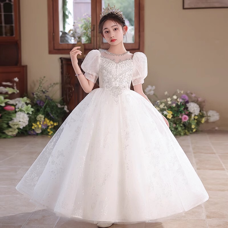 Girls' Birthday Princess Dress 2026 New Light Luxury Children's Dress Flower Girl Wedding Dress Host Performance Costume