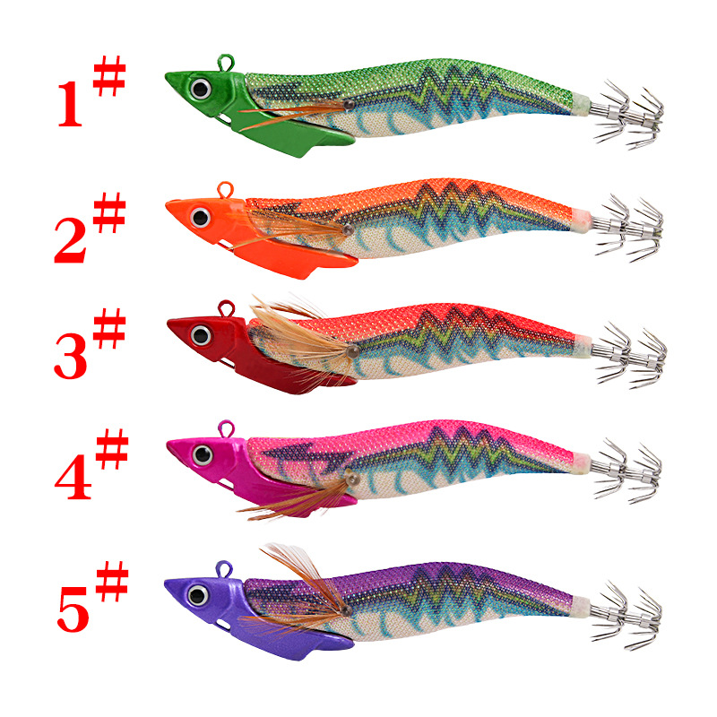 路亞餌 海釣鉛頭閃電木蝦五色仿真夜光假餌13.4cm38.5g章魚魷魚鈎