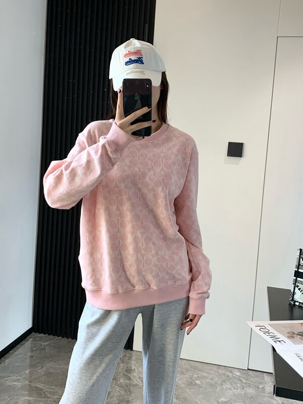 蔻家卫衣女25年新款粉色恐龙字母提花女士卫衣圆领套头轻奢长袖衫|undefined