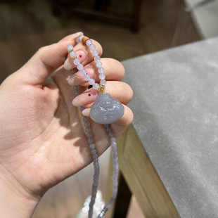 Jin Yu Tang Dream Smoke and Purple Necklace Exquisite Hetian Jade Gold with Smoke and Purple Hug Buddha Light Purple Material Clean