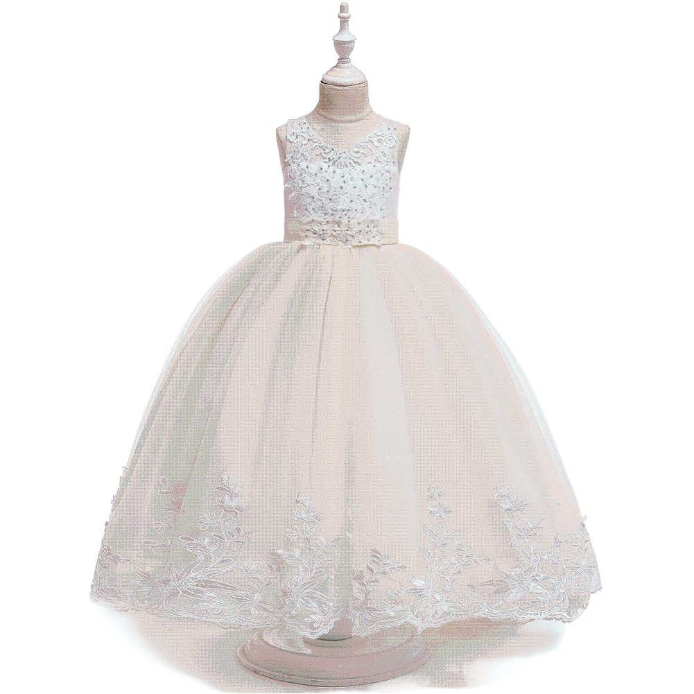 Vestido de noche formal para niñas, estilo princesa, con malla, encaje y pedrería, cola larga, transfronterizo.