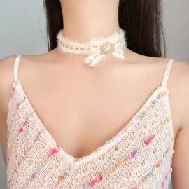 超仙毛绒小香风珠珠项链女气质高贵时尚百搭个性颈链吊坠复古