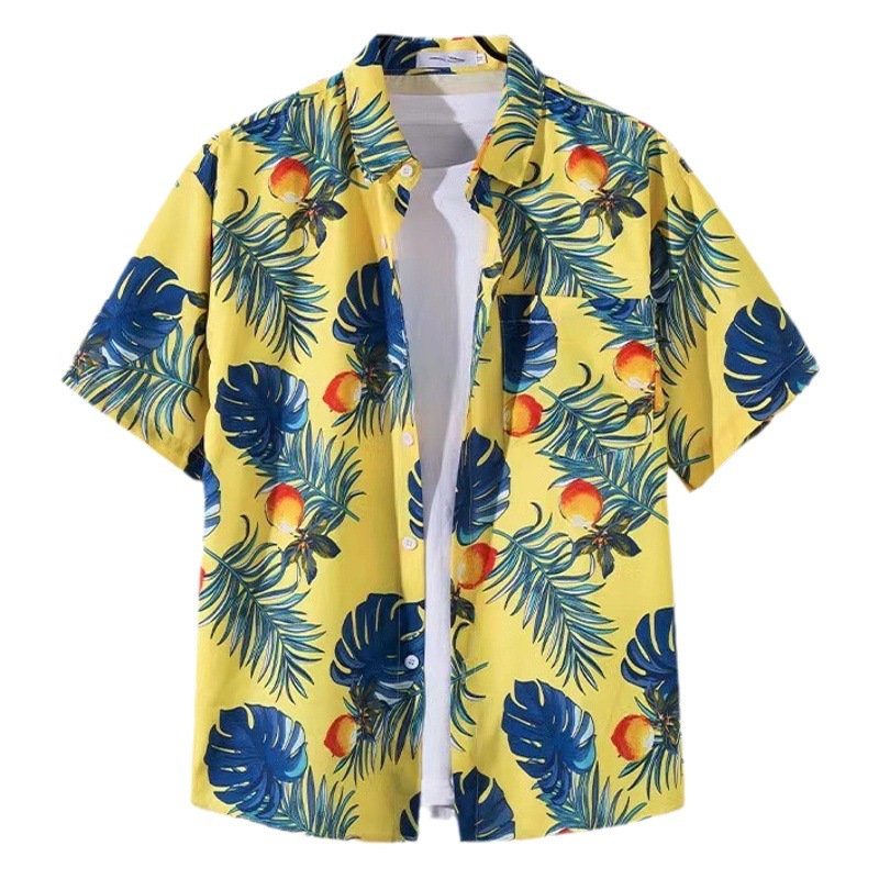 Summer Beach floral hombres y mujeres camisa delgada ins moda hawaiana transfronteriza suelta tie-dyed manga corta pareja camisa