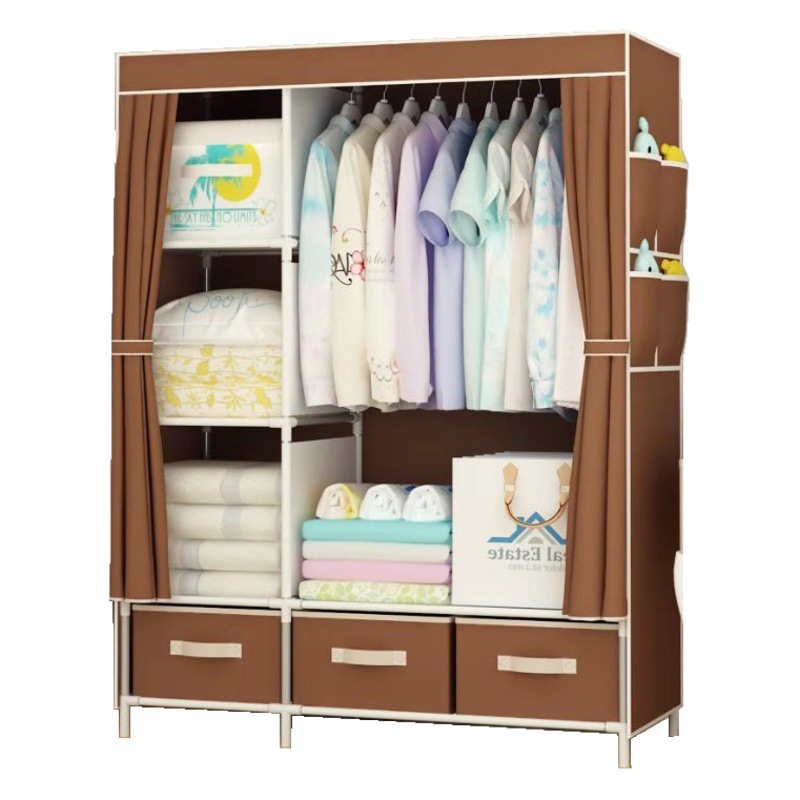 02-3B Armario simple con caja de almacenamiento Armario multifuncional Armario colgante Dormitorio Perchero Armario no tejido