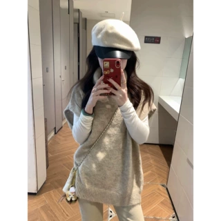 韩系慵懒风高领针织马甲背心女秋冬宽松坎肩毛衣叠穿外搭无袖上衣