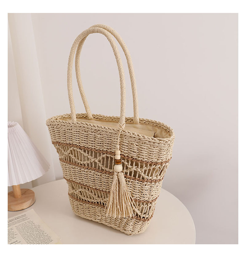 Women's Medium Straw Color Block Vintage Style Square Zipper Handbag display picture 7