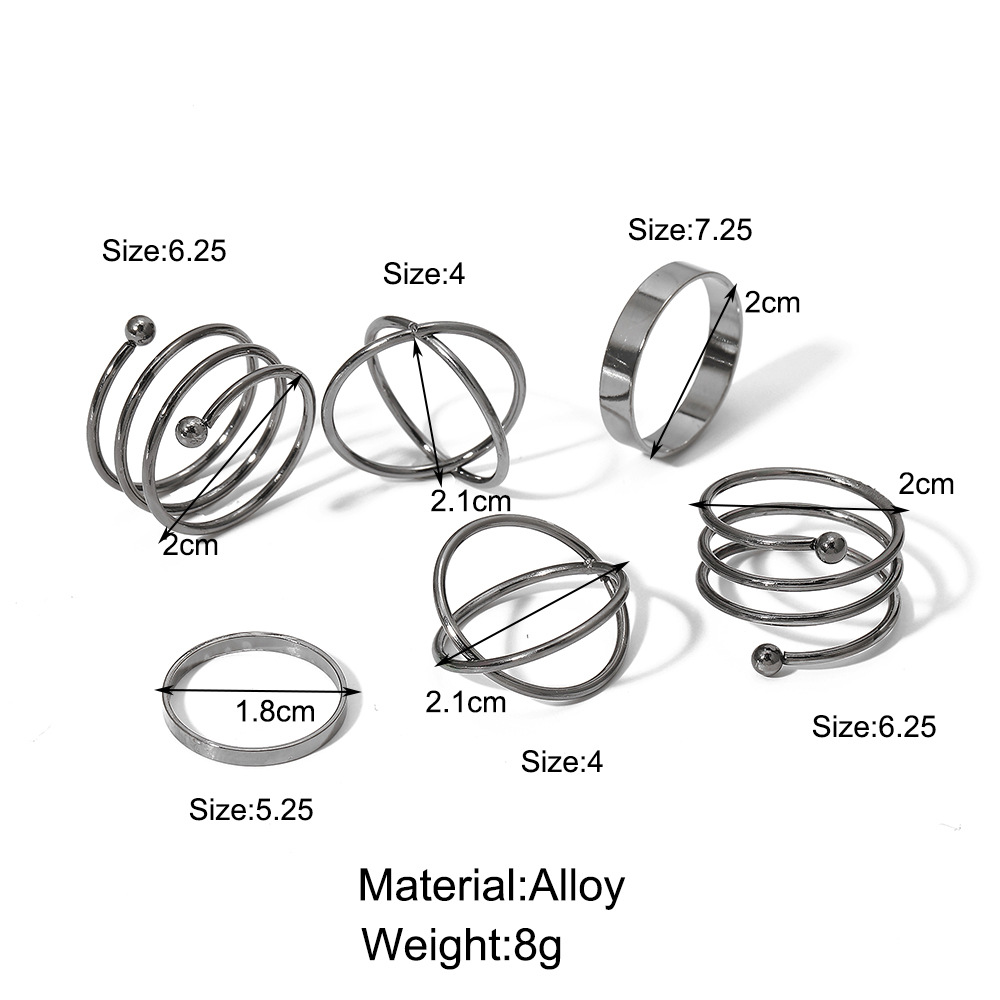 Moda Europea Y Americana Retro Nuevo Círculo Geométrico Anillo De Junta Redonda Conjunto De 6 Piezas display picture 1