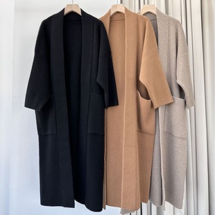 23 autumn and winter New thin thick cashmere knitted mid-length large pocket cardigan large coat sweater for women