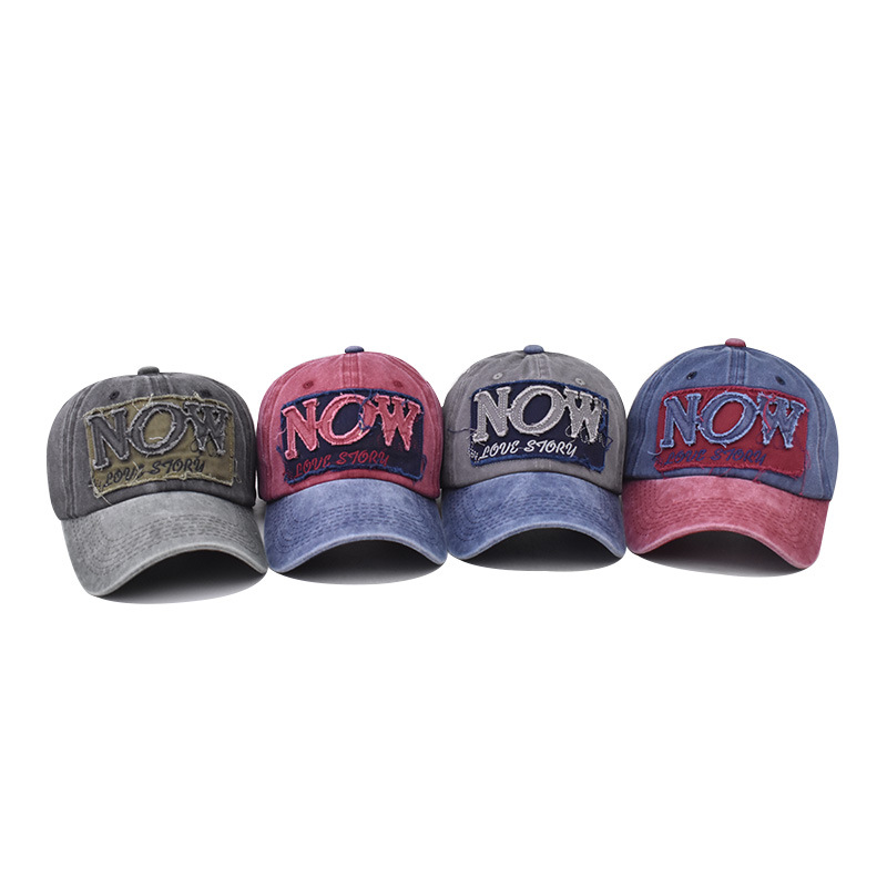 Transfronterizo puro algodón lavado angustiado NOWE carta gorra de béisbol para hombres y mujeres al aire libre Four Seasons enarboló la gorra