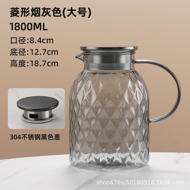 1800ML 회색 짧은 마름모 주전자-304 검정색 강철 뚜껑