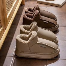 男士棉鞋秋冬季新款家用室内厚底加绒保暖PU防水包跟棉拖鞋女外穿