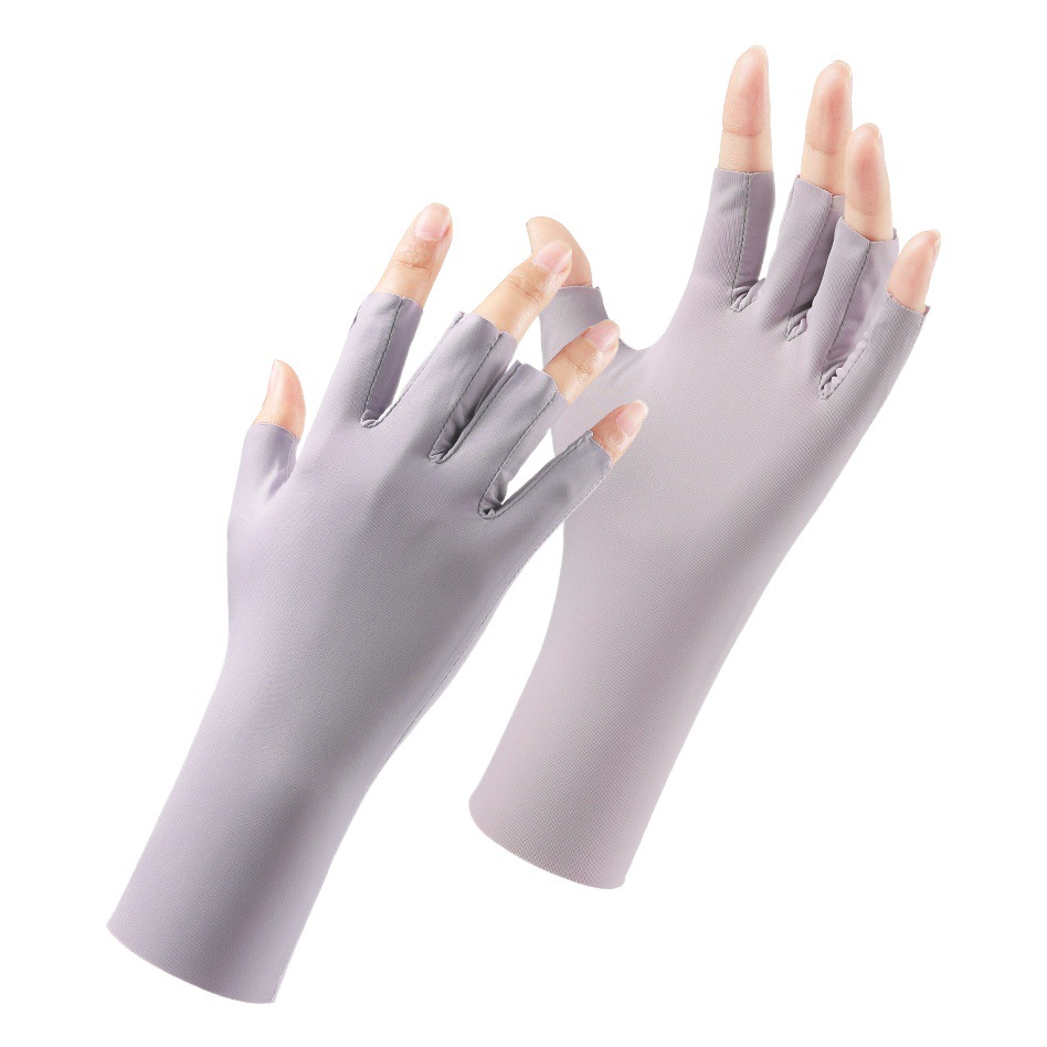 Guantes de protección solar para mujer de verano Protección UV delgada fresca transpirable medio dedo conducción guantes de uñas de seda de hielo