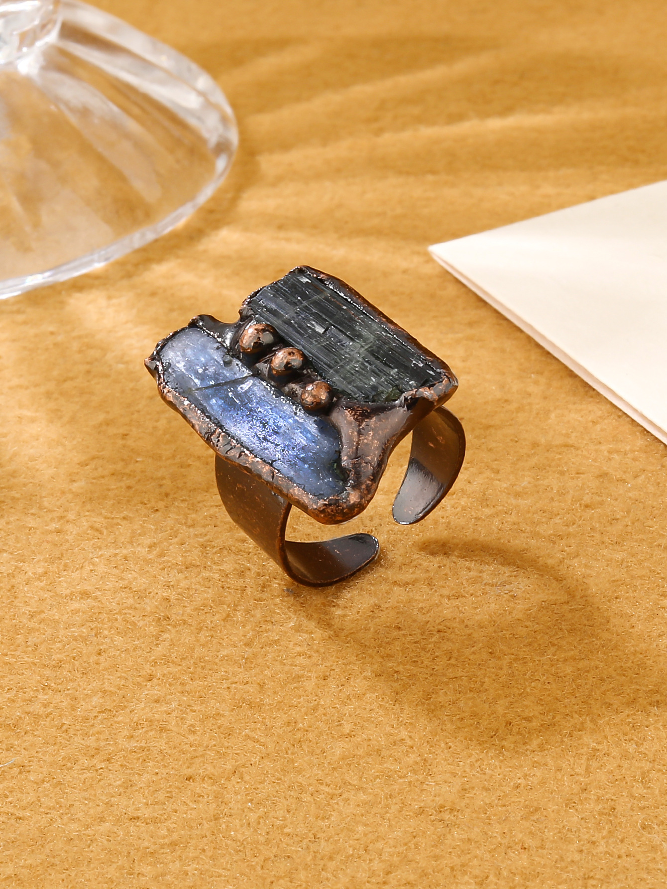 25g Weight Natural Stone, Crystal Inlay Material Open Rings Classification Adjustable Ring Size 1 Piece Quantity Daily Occasion Copper Material Geometric Pattern All Seasons Season Unisex Gender Inlay Design Retro, IG Style Style IG Style Retro Geometric Copper Inlay Natural Stone Crystal Unisex Open Rings Punk Rings 6