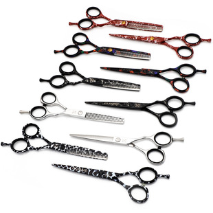 Water transfer printing hairdressing scissors suit personality leopard print zebra pattern Barber scissors flat scissors tooth scissors thinning scissors Jungle Leopard