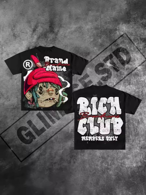 American Rich Club Graphic T-Shirt Harajuku Gothic Oversized T-Shirt for Women and Men Y2K Short Sleeve
