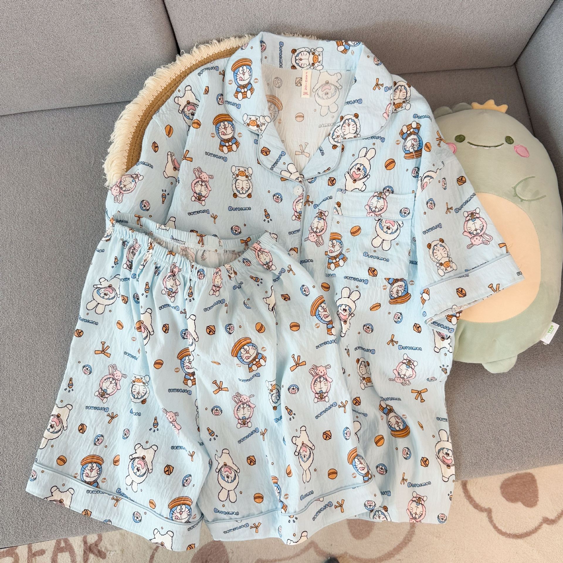 高质量睡衣女简约风100%短袖裤云朵棉夏季新款卡通家居服套装外穿