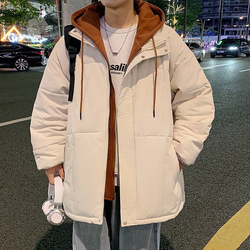 Abrigo acolchado de algodón de dos piezas falso para hombres Otoño e Invierno 2023 Nuevo Abrigo acolchado de algodón suelto forrado de lana engrosado abrigo de algodón de invierno para los amantes